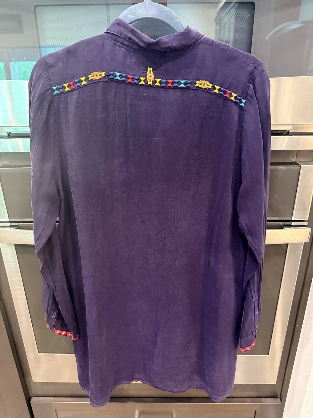 Johnny Was Embroidered V-Neck Boho Tunic Top - Purple - Picture 3 of 8